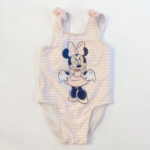 Pink Stripe Minnie Mouse One Piece Swimsuit 2T